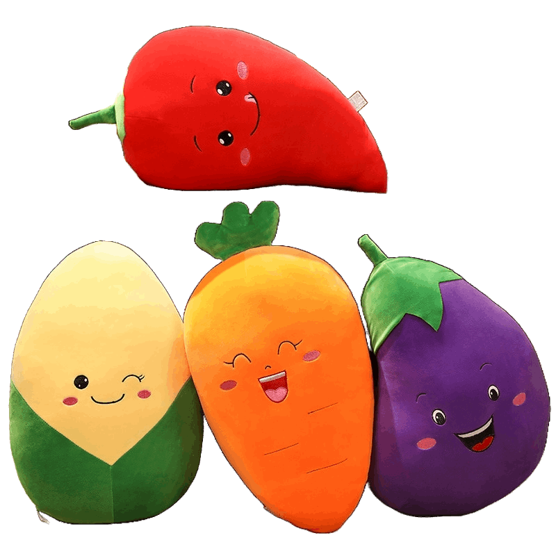 plush carrot, chili, corn and eggplant