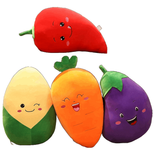 plush carrot, chili, corn and eggplant