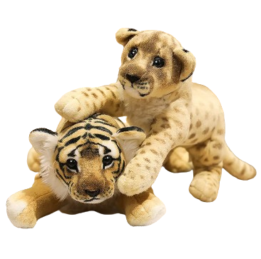 plush lifelike tiger, lion and leopard