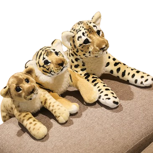 plush lifelike tiger, lion and leopard