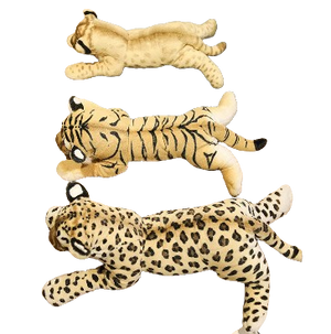 plush lifelike tiger, lion and leopard