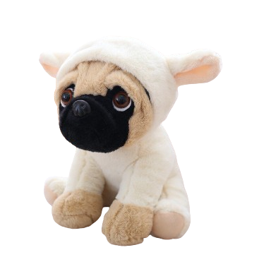 plush mob dog wearing a pyjama