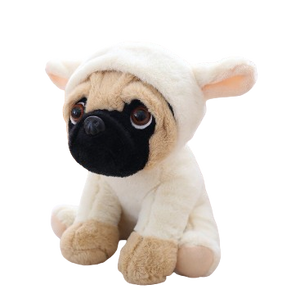 plush mob dog wearing a pyjama