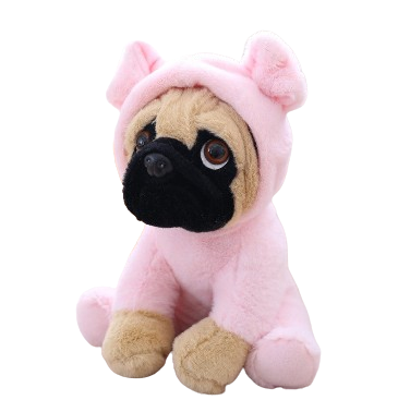 plush mob dog wearing a pyjama