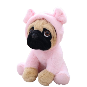 plush mob dog wearing a pyjama