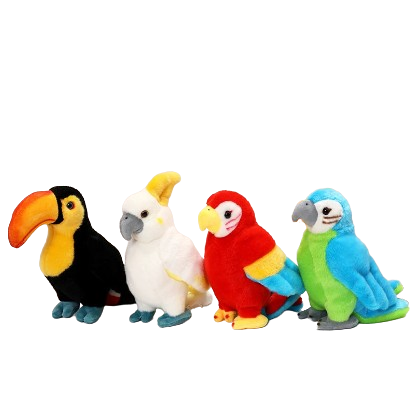 plush tropical birds