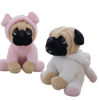 plush mob dog wearing a pyjama